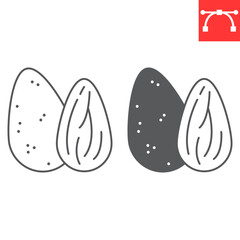 Almond line and glyph icon, nuts and organic, almond nut vector icon, vector graphics, editable stroke outline sign, eps 10.