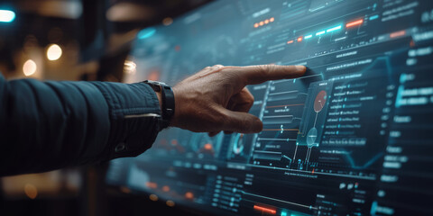 Professional Presenting an Interactive Holographic Data Display