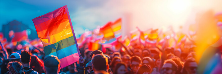 Empowering LGBTQ Rights March for Equality with Passionate Speakers, Vibrant Banners, and Resolute Crowd   Photo Realistic Stock Concept