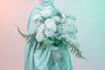 Mysterious Figure Holding a Large Pastel Bouquet