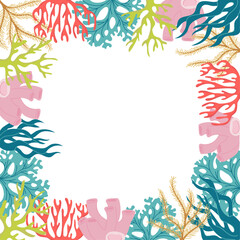 Coral frame in pastel colors in vector, flat style