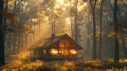 a cabin in the woods. AI generate illustration