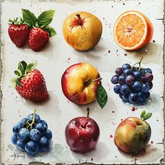 fruits watercolor on white background . AI generate illustration
