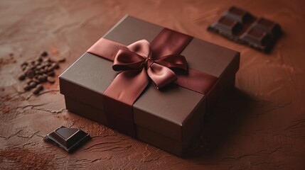 a chocolate gift box on a brown background. AI generate illustration