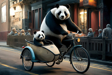 giant panda bear sitting on a bicycle