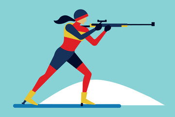 Fototapeta premium Competitions in winter biathlon. Athlete with a rifle on the lichs moves from one point to another
