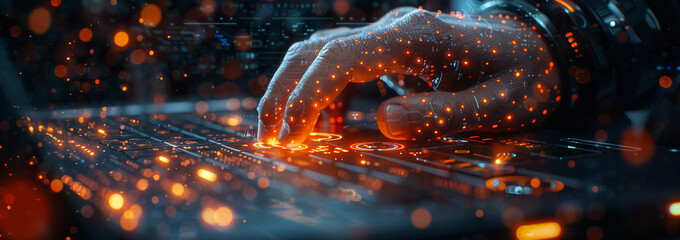 Putting Something on Laptop: Futuristic Contraptions, Light Navy & Light Amber.