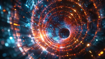 Obraz premium An astronaut is floating through a wormhole. The wormhole is a tunnel that connects two different points in space-time. The astronaut is surrounded by stars and galaxies.