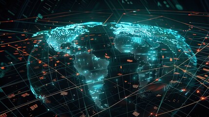 Obraz premium Data processing visualization , Global data analysis , World map data representation