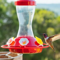 hummingbird feeding on feeder