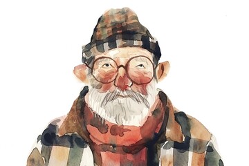 Welsh Wales Man, Minimalistic watercolor, on a white background, cute and comical with empty copy space.