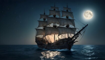 A pirate ship sailing under a starry sky with a fu upscaled_3
