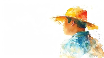 Guarani Paraguay and parts of Brazil, Argentina, Bolivia Man, Minimalistic watercolor, on a white background, cute and comical with empty copy space.