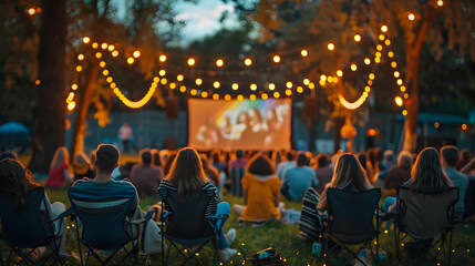 Photo realistic outdoor movie night concept with LGBTQ films and documentaries for community bonding experience