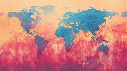 Artistic world map with a watercolor texture.