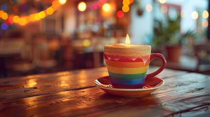 Pride Poetry Night: A cozy evening of LGBTQ themed readings and discussions at a local caf? in a photo realistic setting with coffee and warm ambiance