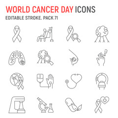 World Cancer Day line icon set, disease collection, vector graphics, logo illustrations, cancer day vector icons, charity signs, outline pictograms, editable stroke