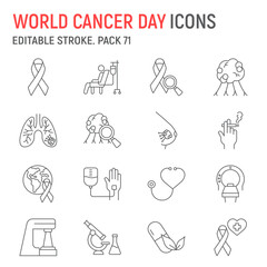 Fototapeta premium World Cancer Day line icon set, disease collection, vector graphics, logo illustrations, cancer day vector icons, charity signs, outline pictograms, editable stroke