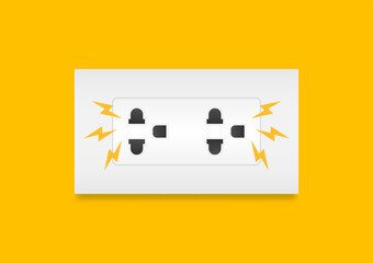 Electricity Short Circuit. Electric Shock. Broken Electric Socket with Spark. Vector Illustration. 