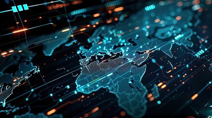 Obraz premium Data processing visualization , Global data analysis , World map data representation