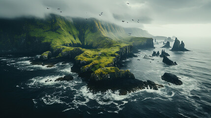 A Beautiful Coastal Cliff Near The Ocean Foggy Weather Landscape Background