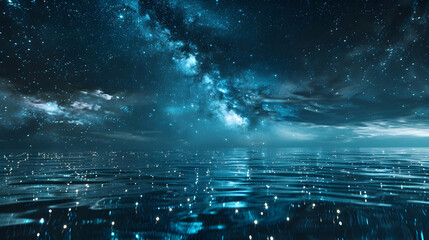 Photo realistic Starry Lake Reflections: Stars Reflecting on Glassy Surface, Doubling Spectacle, Enhancing Night s Tranquility