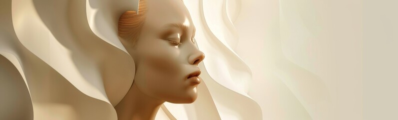 Woman with her eyes closed and her head tilted. Hairdressing concept . Banner