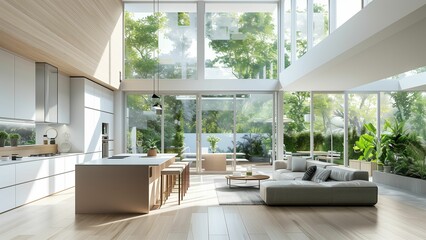 Fototapeta premium trendy interior design living room and kitchen