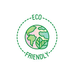 Eco friendly symbol for packaging. Thin line icon with Earth and leaf. Modern vector illustration.