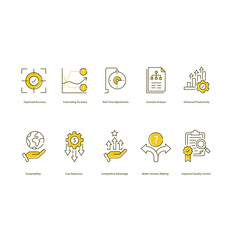 Benefits Of AI Production and Planning Vector Illustration Icon Set