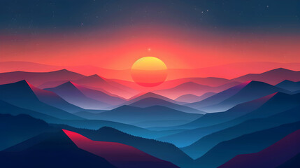 High Altitude Sunset: A Unique Perspective on Sprawling Landscapes   Flat Design Icon Concept