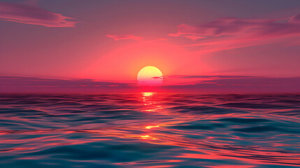 Oceanic Sunset Splendor   The sun dipping below the ocean horizon, casting vibrant hues in stunning flat design concept illustration