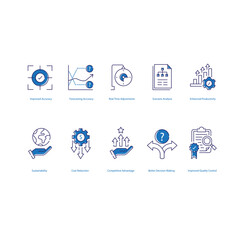 Benefits Of AI Production and Planning Vector Illustration Icon Set