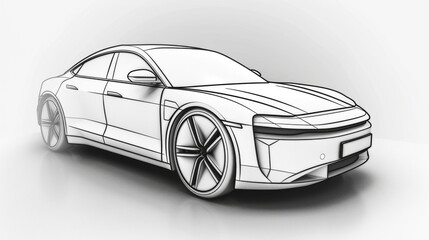 Fototapeta premium A futuristic design of a sedan car in a wireframe model isolated on a light background.