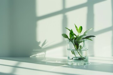 Plant in a glass of water on a table