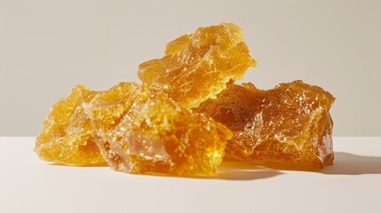 Detailed shot of live resin cannabis concentrate, set against a stark white background with studio lighting for sharp clarity and focus