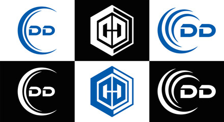 DD logo. D D design. White DD letter. DD, D D letter logo design. Initial letter DD linked circle uppercase monogram logo.