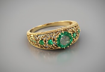 gold ring with emeralds