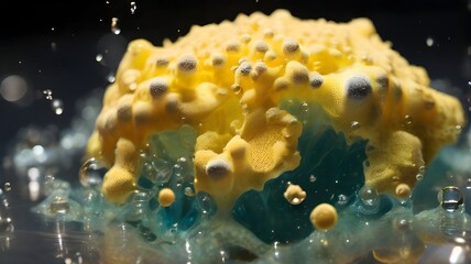 : A sponge covered in tiny bubbles, indicating its active role in oxygen exchange 