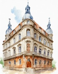 Obraz premium Stary budynek kamienica ilustracja