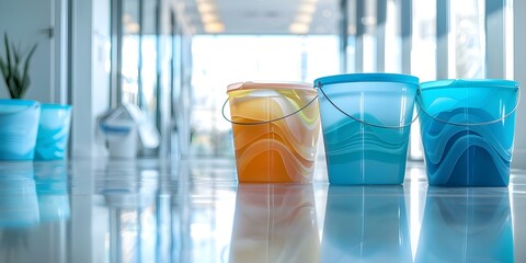 Office janitorial service equipped with purifier buckets for effective cleaning. Concept Office Cleaning, Janitorial Service, Purifier Buckets, Effective Cleaning, Commercial Cleaning