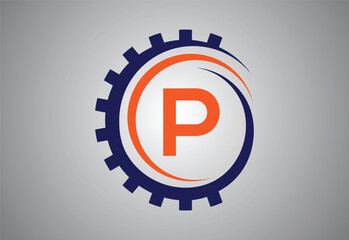 Obraz premium Settings icon isolated on grey background with latter P .
