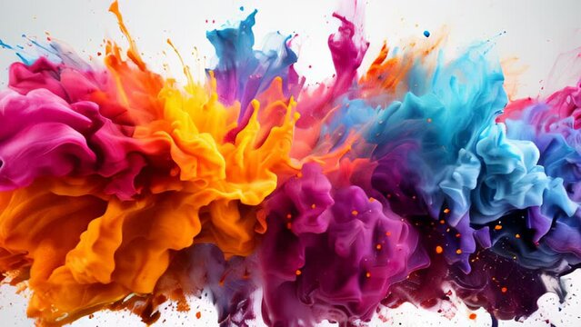 bright colorful mixed rainbow powder explosion isolated on white background, banner, poster