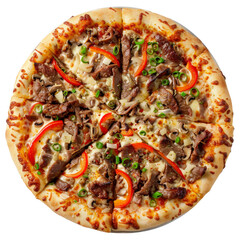 Philly Cheesesteak Special pizza isolated on a transparent/png background 