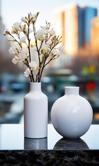 Blank empty mock up art paper sheet on marble granite with rock 