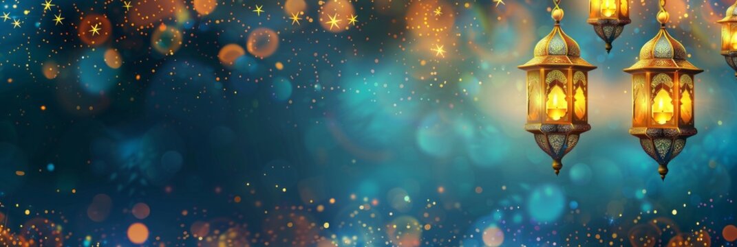 Celebration banner of Islamic Greeting Card. Copy Space