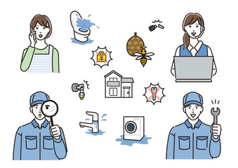 暮らしのトラブルに関するイラストセット