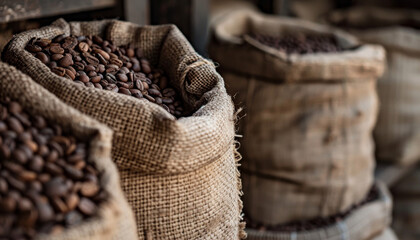 coffee beans in burlap sack