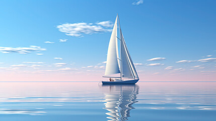 Fototapeta premium A Sailboat Reflect On Calm Ocean Water Landscape Background