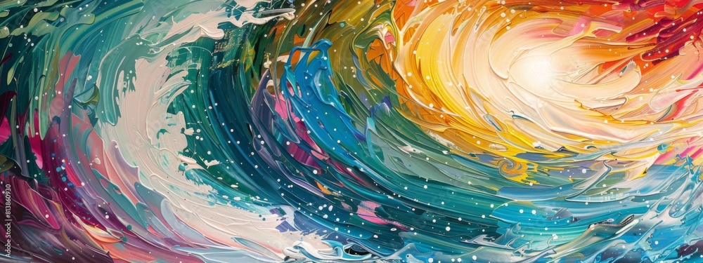 Poster a dynamic blend of swirling colors creates an abstract art piece, showcasing a spectrum of hues in m